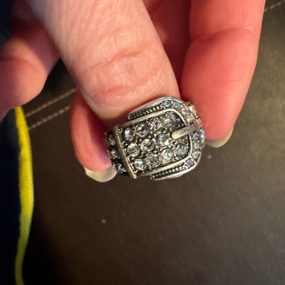 Silver Rhinestone Buckle Ring - Picture 2 of 4